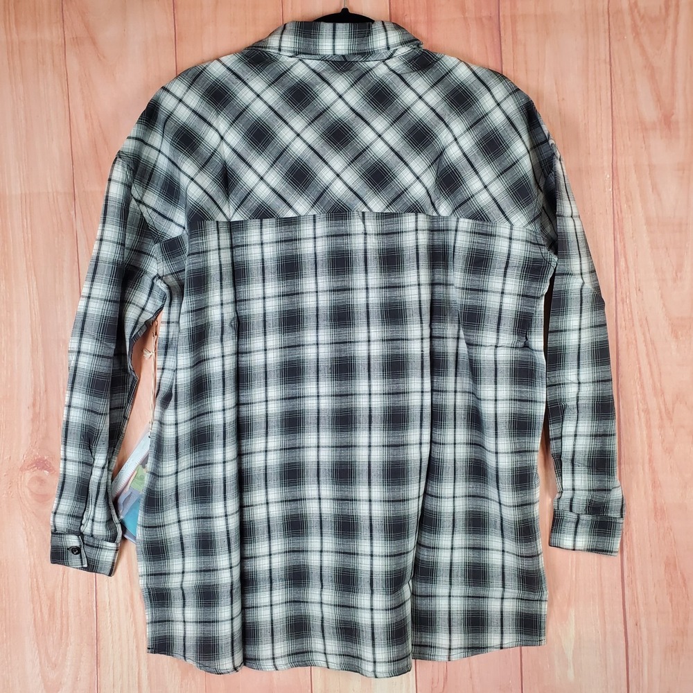 Purnell Santa Barbara Boyfriend Shirt Womens Small Black White Plaid Button Up - Picture 2 of 10